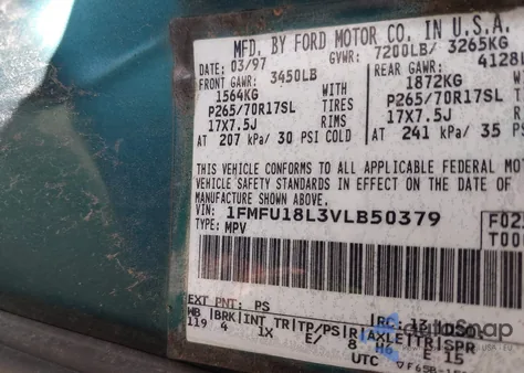 1997 Ford Expedition Eddie Bauer/Xlt from USA, damaged, VIN 1FMFU18L3VLB50379